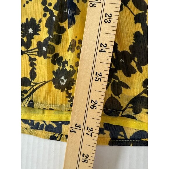 Tommy Hilfiger L Yellow Black Floral Print Lined Blouse with Pintucks Romantic - Picture 6 of 9